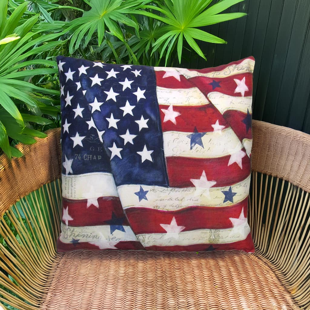 Magnolia Casual Outdoor Pillow American Flag with Stars 18x18