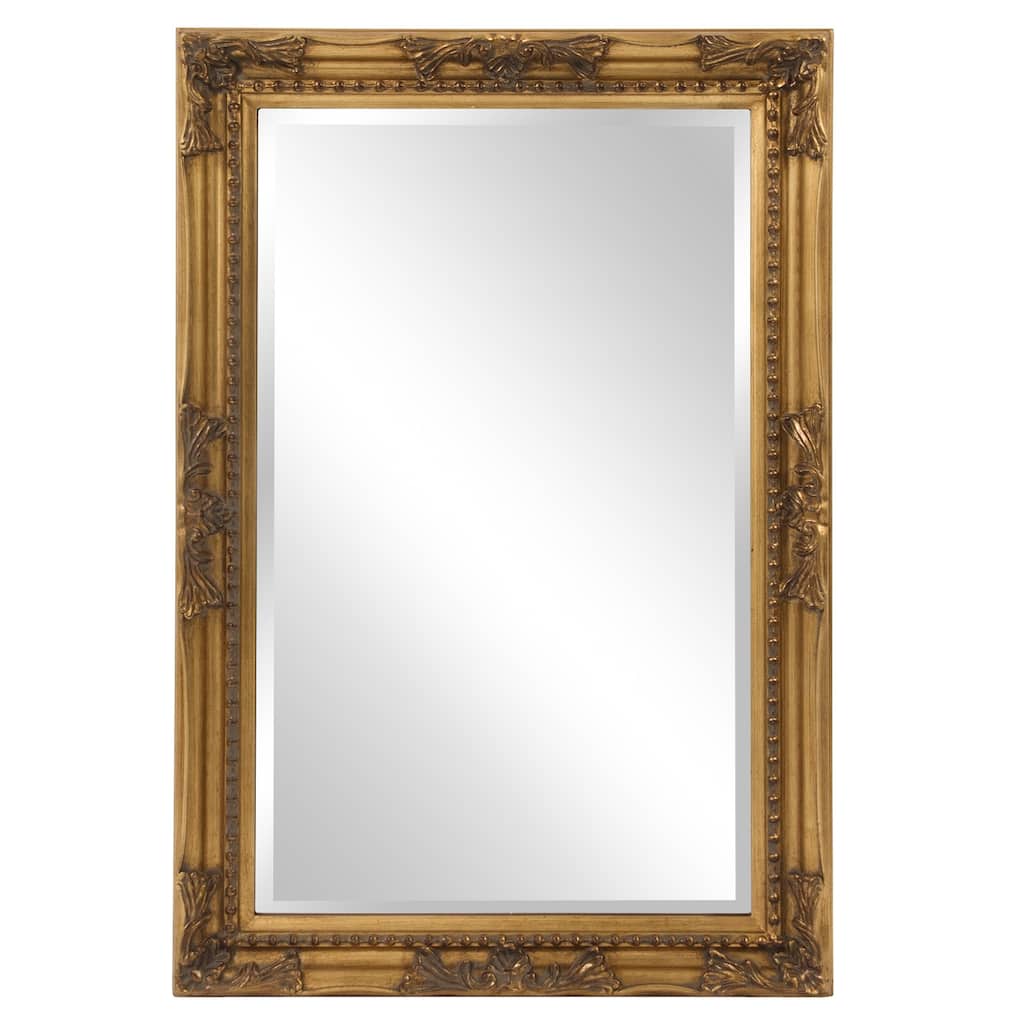Rectangular Antiqued Gold Wood Frame Mirror - 33" H x 25" W