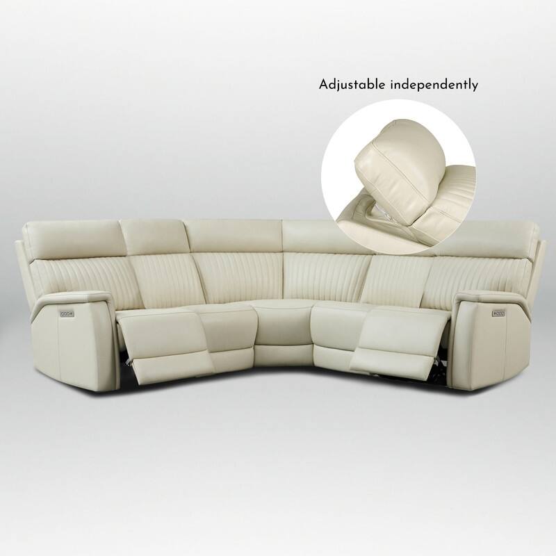 Genuine Leather Power Recliner Sectional with Power Ajustable Headrest and Lumbar, Zero Gravity, 2 Stationary Armlesschairs