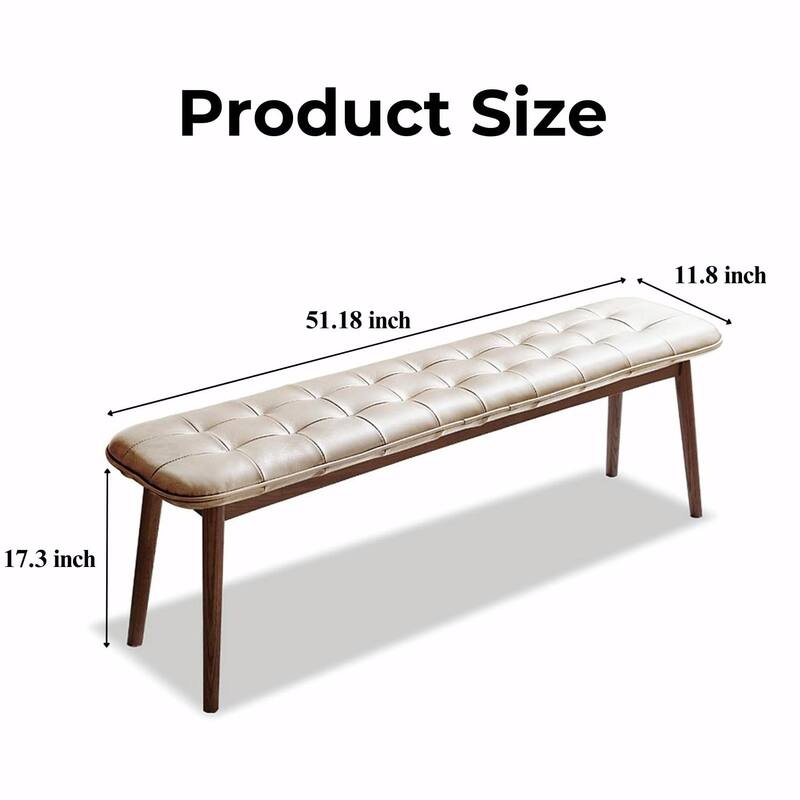 Genuine Leather Upholstered Bench - Solid Oak Frame