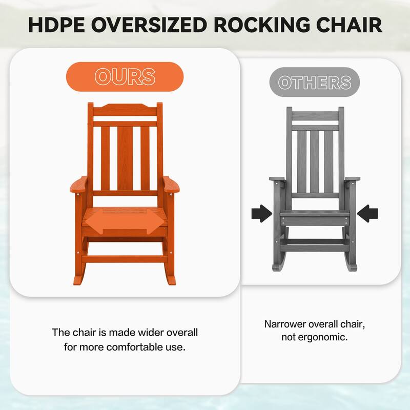 Outdoor Patio HDPE Rocking Chiar, Extra Wide Seat & Backrest