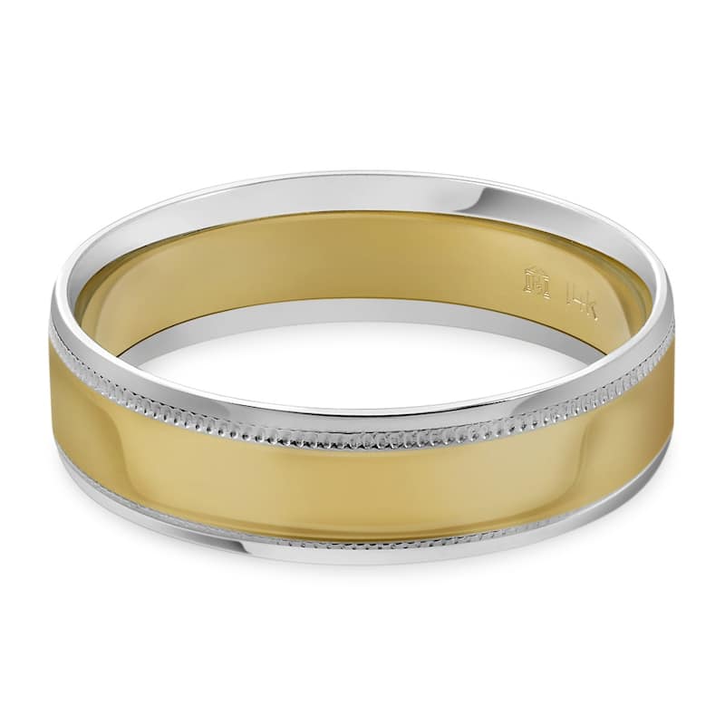 Mens White & Yellow Gold 6MM Wedding Band Ring Two Tone