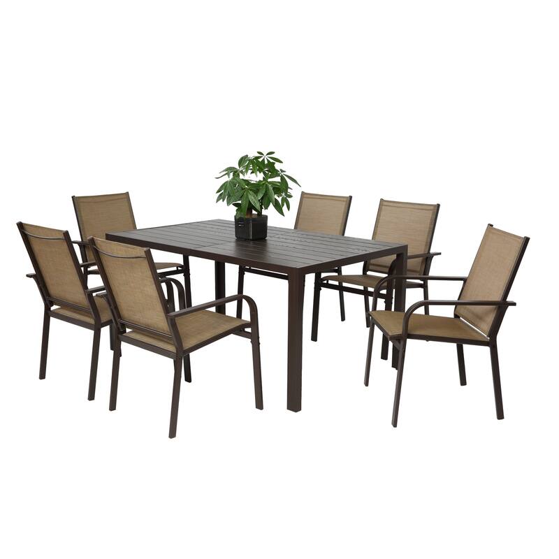 7-Piece Outdoor Patio Dining Set with 6 Textilene Chairs&Rectangle Steel Table for Garden,Backyard