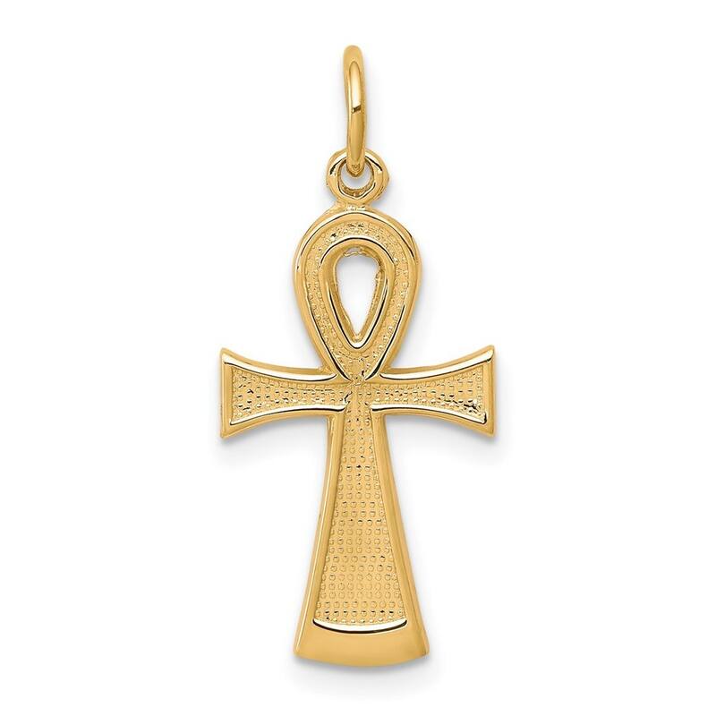 Curata 10k Yellow Gold 18" Textured Ankh Egyptian Cross Necklace - 13x27mm