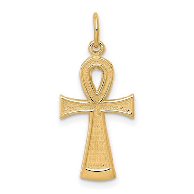 Curata 10k Yellow Gold 18" Textured Ankh Egyptian Cross Necklace - 13x27mm
