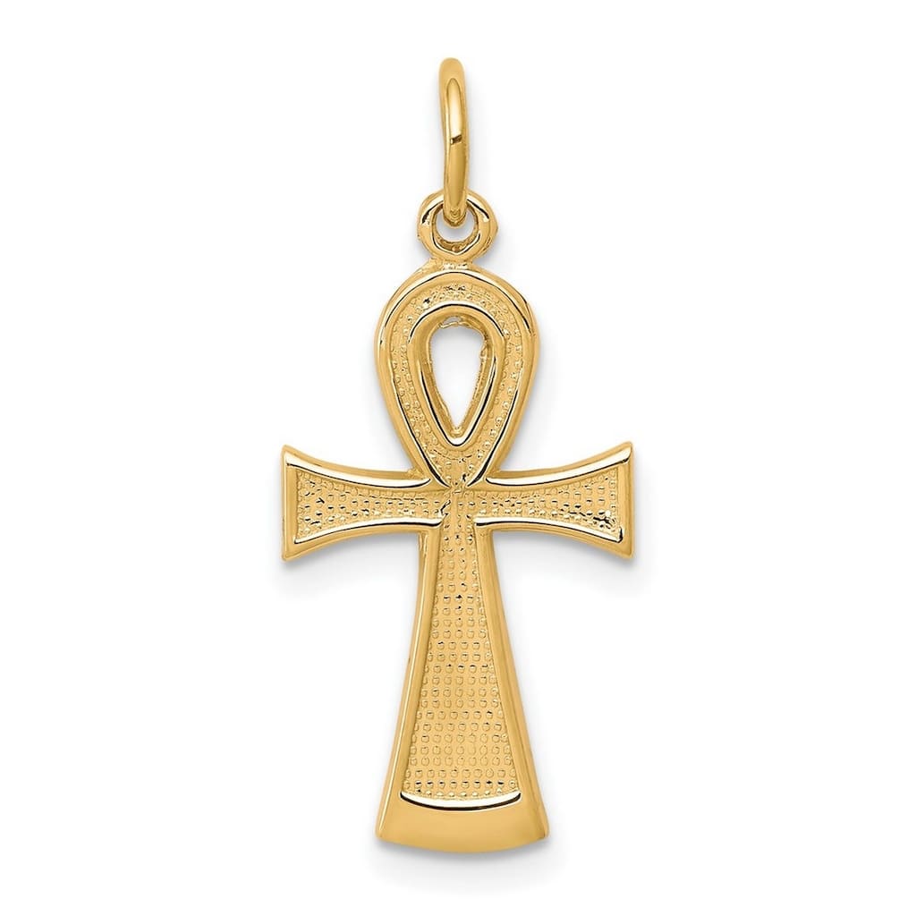 Curata 10k Yellow Gold 18" Textured Ankh Egyptian Cross Necklace - 13x27mm