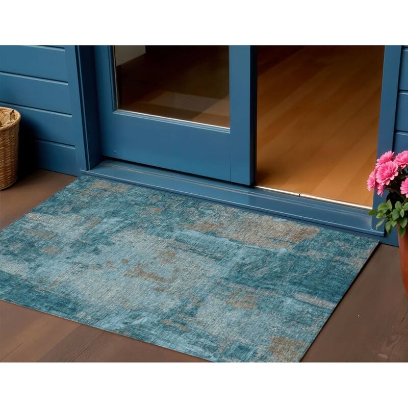 HomeRoots Abstract Transitional Rectangle Outdoor Rug - 3' x 5'