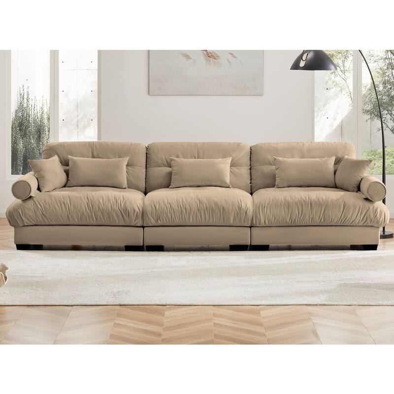Modern Sectional Couch Comfortable Upholstered Sofa Set with Lumbar Pillow and Throw Pillow for Living Room - 3 Seats - Camel
