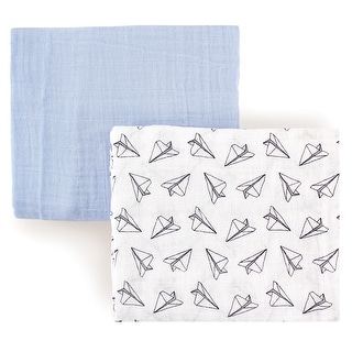Hudson Baby Infant Boy Cotton Muslin Swaddle Blankets, Blue Paper Airplane, One Size - Blue Paper Airplane - 2-Pack