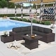 preview thumbnail 85 of 99, Outdoor Patio Furniture Set, All Weather PE Wicker Sectional Conversion Sofa set with Firepit(Optional)