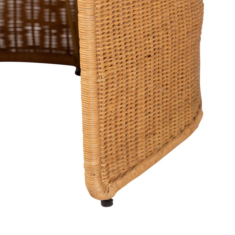 Ayumi 5-Piece Round Rattan Dining Set - Handwoven Wicker Scalloped Table and 4 Barrel Chairs, Boho Coastal Style