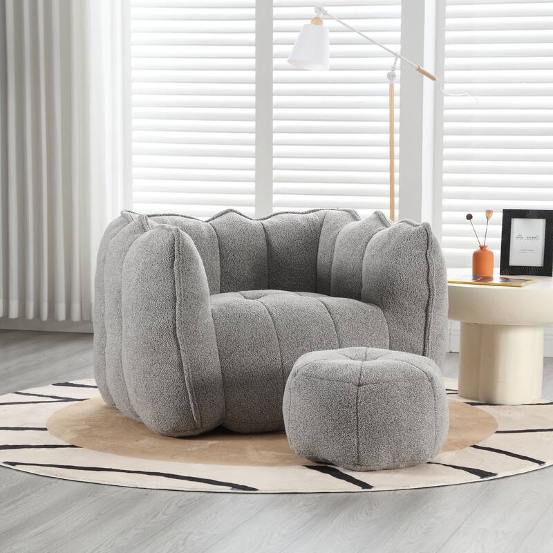 Soft Bean Bag Chair with High Resilient Foam for Adults, Comfortable Square Lazy Sofa with Footstool for Living Room