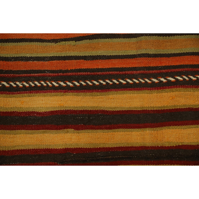 Hand Woven Oriental 100% Wool Carpet Southwestern Geometric Multi-Colored Kilim Runner Rug - 12' 4'' X 4' 1''