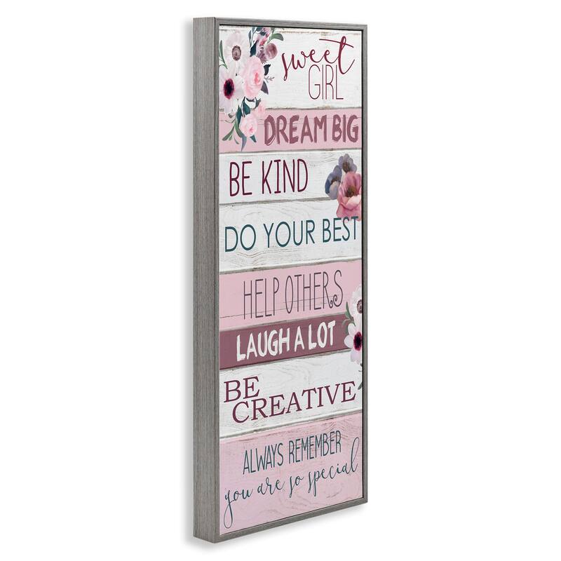 Stupell Sweet Girl Inspirational Phrases Soft Pink Florals Framed Wall Art