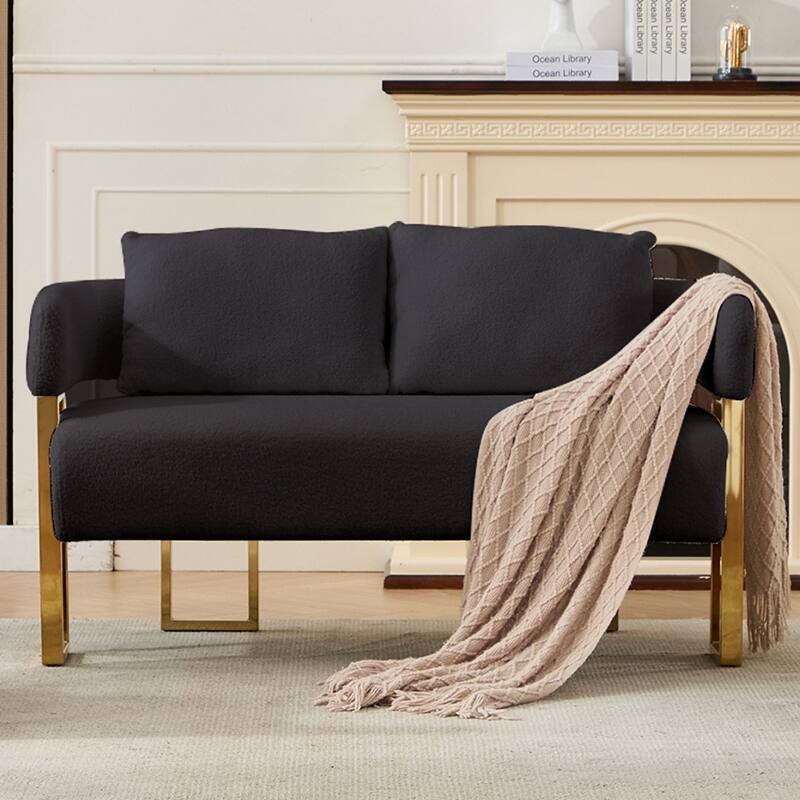 Modern decorative chair, living room side chair with gold metal legs, no wheels, suitable for dressing area - Black+Gold