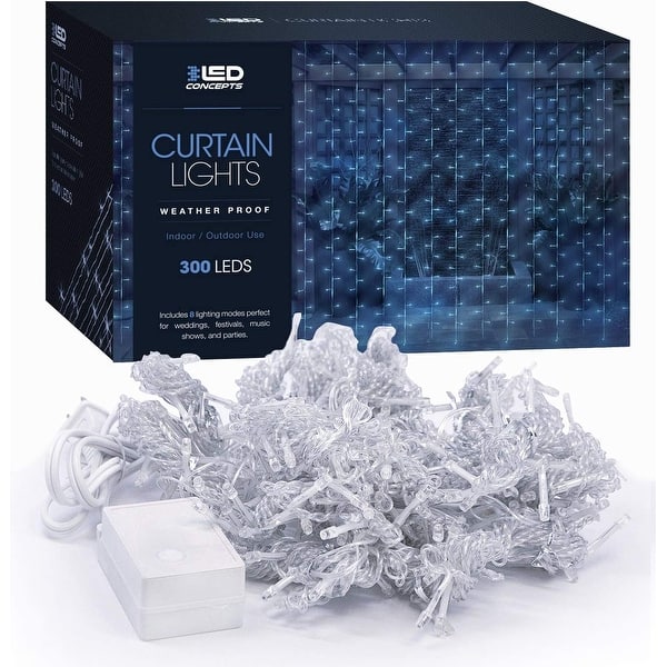 LED Concepts Curtain String Icicle Fairy Lights 300 LED White Bed