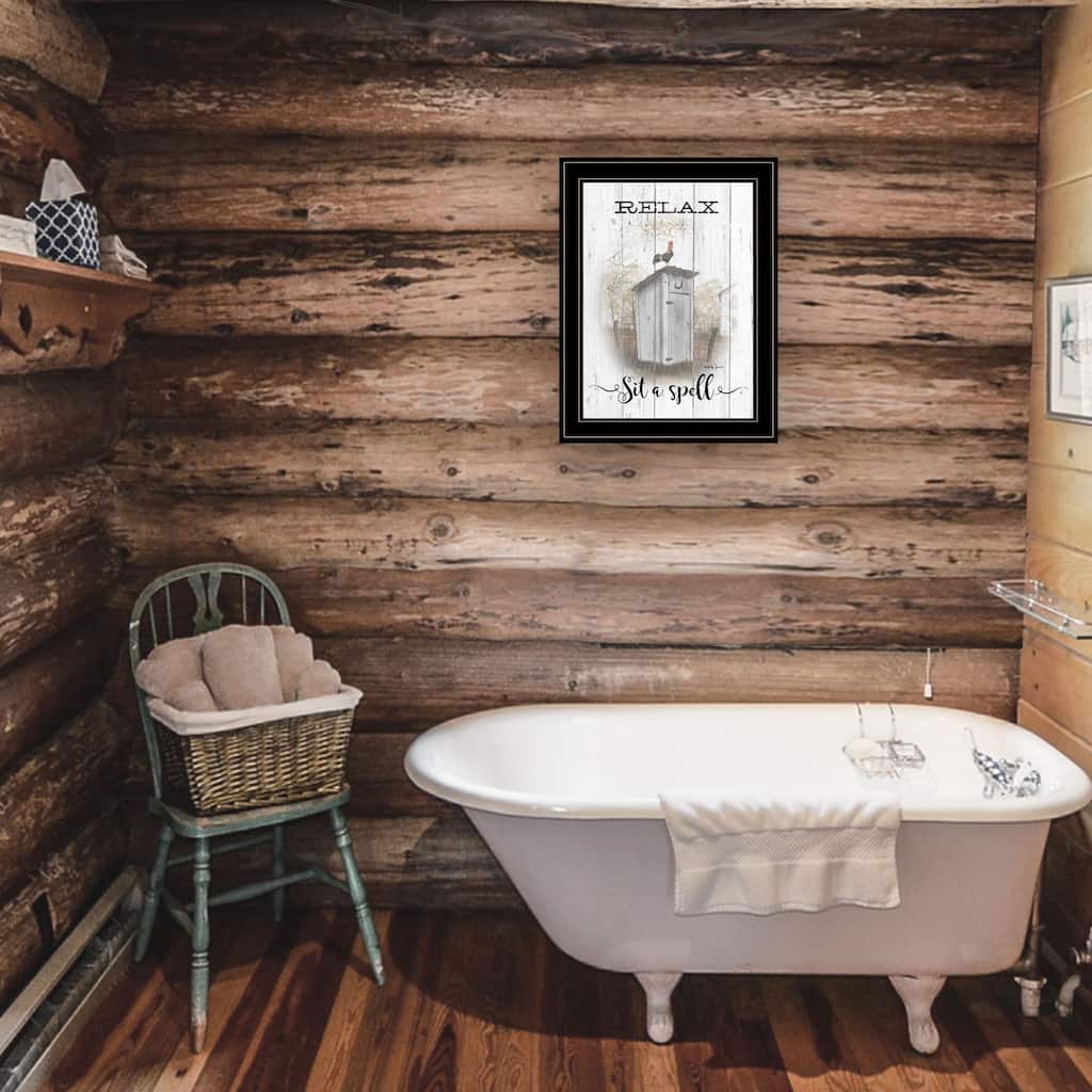 TrendyDecor4U Farmhouse "Relax-Sit a Spell" Framed Print Wall Art by Billy Jacobs - Earthtone