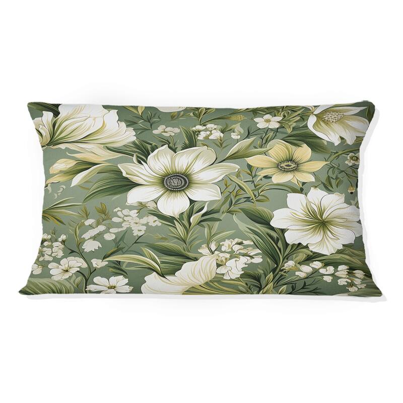 Designart "Green Floral Flourishes Elegance I" Floral Printed Throw Pillow