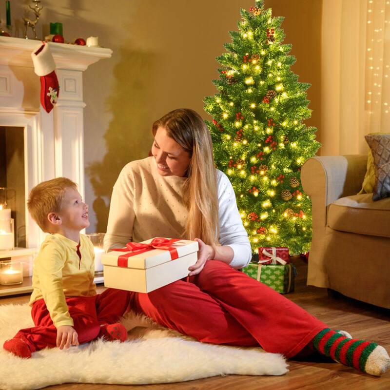 Gymax 4.5FT Pre-Lit Christmas Tree Hinged Artificial Tree Indoor w/ - See Details