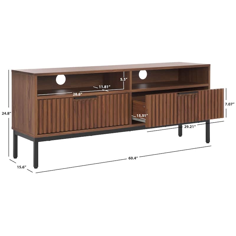 SAFAVIEH Lylia 2-Drawer 2-Shelf Entertainment Media Stand (Fits up to 65" Flatscreen TV) - 60.4 in. x 15.6 in. x 24.8 in.