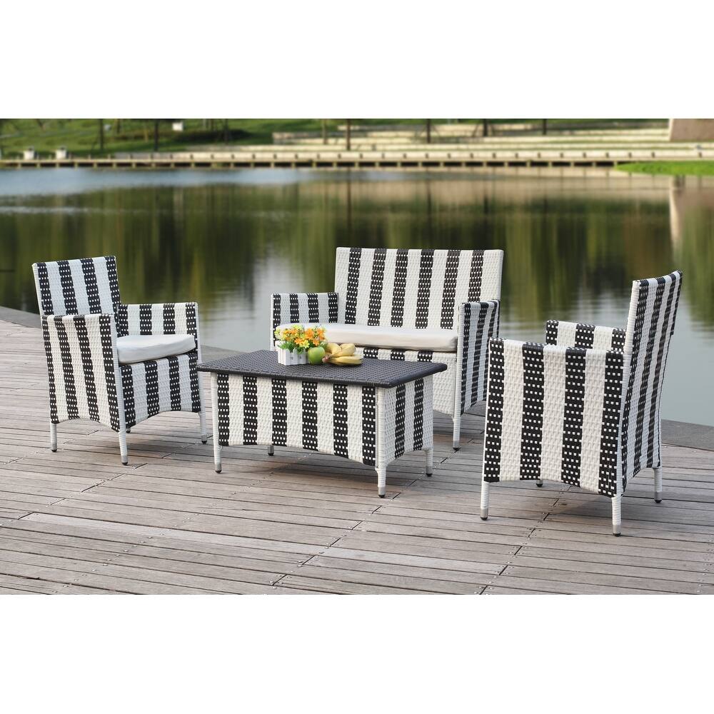 SAFAVIEH Outdoor Simka Brown/ Sand Patio Set (4-Piece) - 43W x 34D x 23H