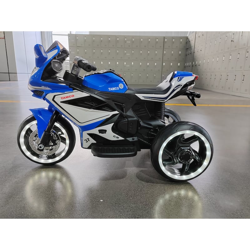 Children's Motorcycle with Headlight, Ride on Motorcycle with Illuminated Wheels, Blue Electric Car Toy with LED Lights