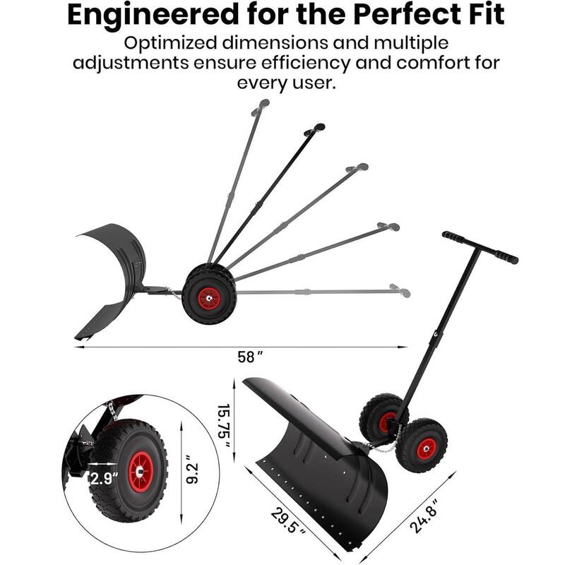 Heavy Duty Single Rod 29-Inch Steel Snow Shovel Plow for Driveways, Sidewalks, Yards