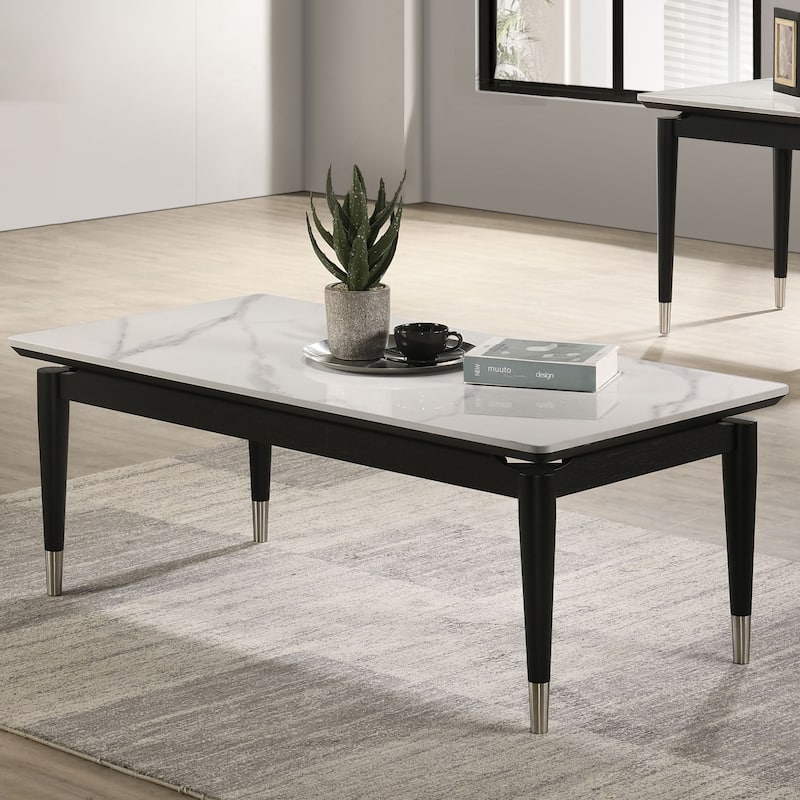 Furniture of America Kalor Modern 47-inch Black and White Sintered Stone Top Rectangle Coffee Table - Black and White