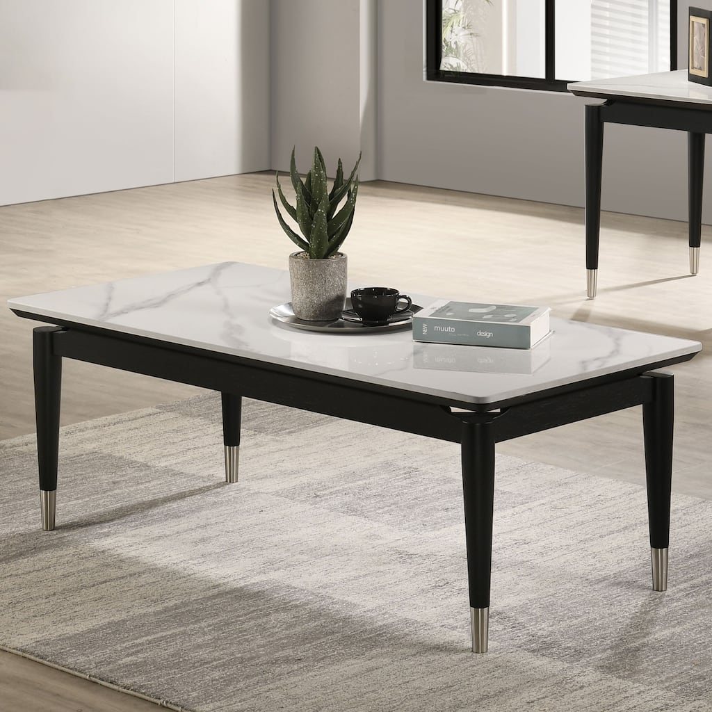 Furniture of America Kalor Modern 47-inch Black and White Sintered Stone Top Rectangle Coffee Table