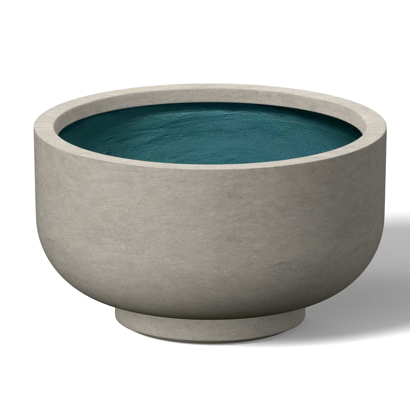 Concrete Bowl Planter Plant Pot with Drainage Hole - 17.5 x 11.5 in - Natural Gray