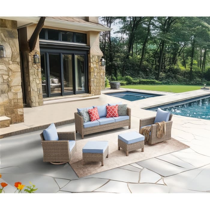 5-Piece Outdoor Wicker Patio Conversation Set