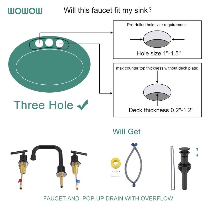 WOWOW Double Handle 8 in. Widespread Bathroom Sink Faucet