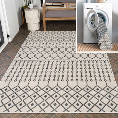 JONATHAN Y Reversible Arielle Modern Geometric Moroccan Machine-Washable Navy/Cream Indoor/Outdoor Area Rug