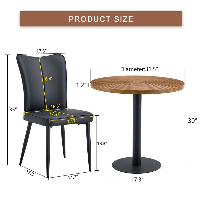 5-Piece Round Dining Table Set with Black Side Upholstered Chairs