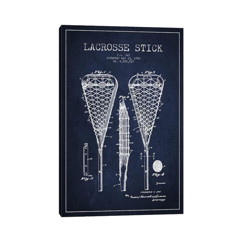 iCanvas "Lacrosse Stick Navy Blue Patent Blueprint" by Aged Pixel Canvas Print