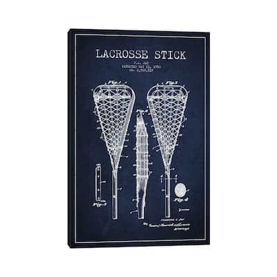 iCanvas "Lacrosse Stick Navy Blue Patent Blueprint" by Aged Pixel Canvas Print