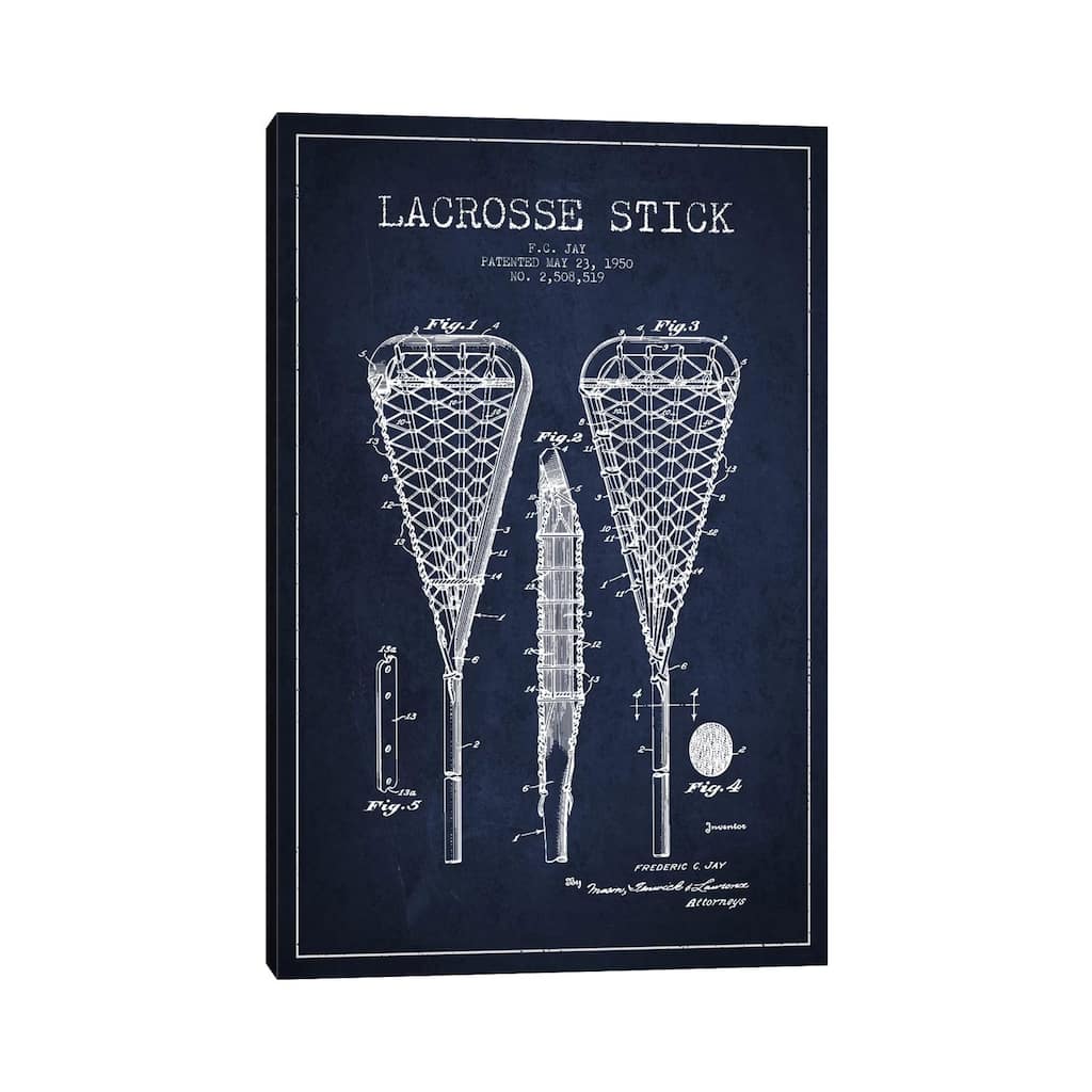 iCanvas "Lacrosse Stick Navy Blue Patent Blueprint" by Aged Pixel Canvas Print