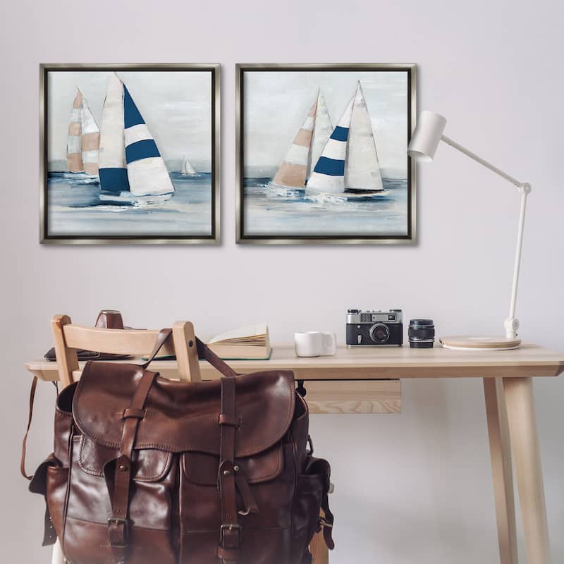 Stupell Sailboat Fleet Voyage Framed Floater Canvas Wall Art Design By Sally Swatland (Set of 2)