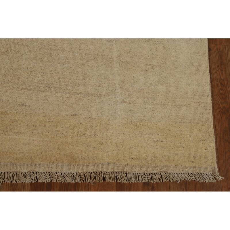 Solid Modern Gabbeh Oriental Area Rug Handmade Yellow Wool Carpet - 4'10" x 6'5"