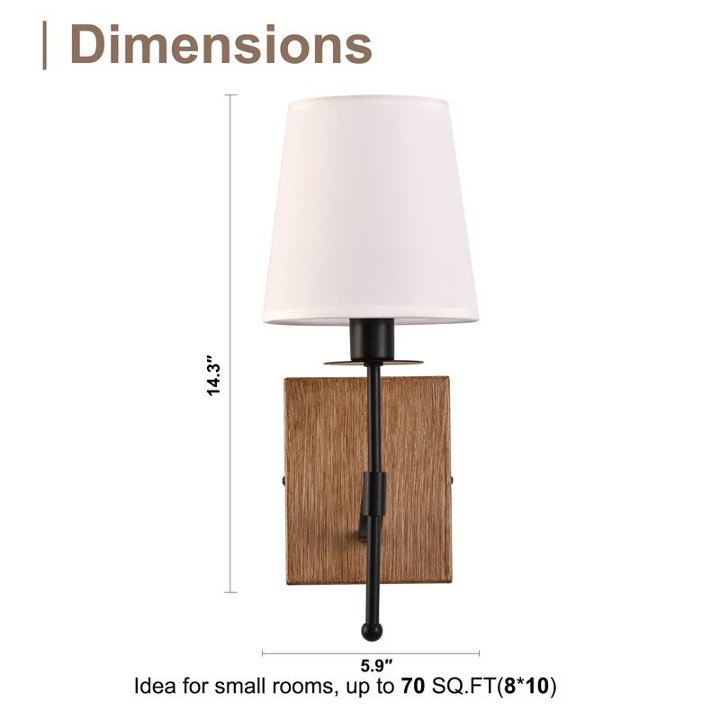 CurveCurio 14" Modern Lamp-Shaped Wall Light with Matte Black Frame and Wood Base, Featuring Elegant White Fabric Shade