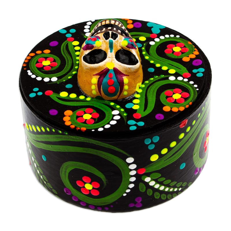Novica Handmade Skull In Black Papier Mache Jewelry Box