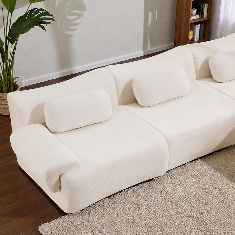 Modular Chenille Sofa Set with Armchair, Extra Large Deep Seat 3 Seater Compression Couch with Pillows