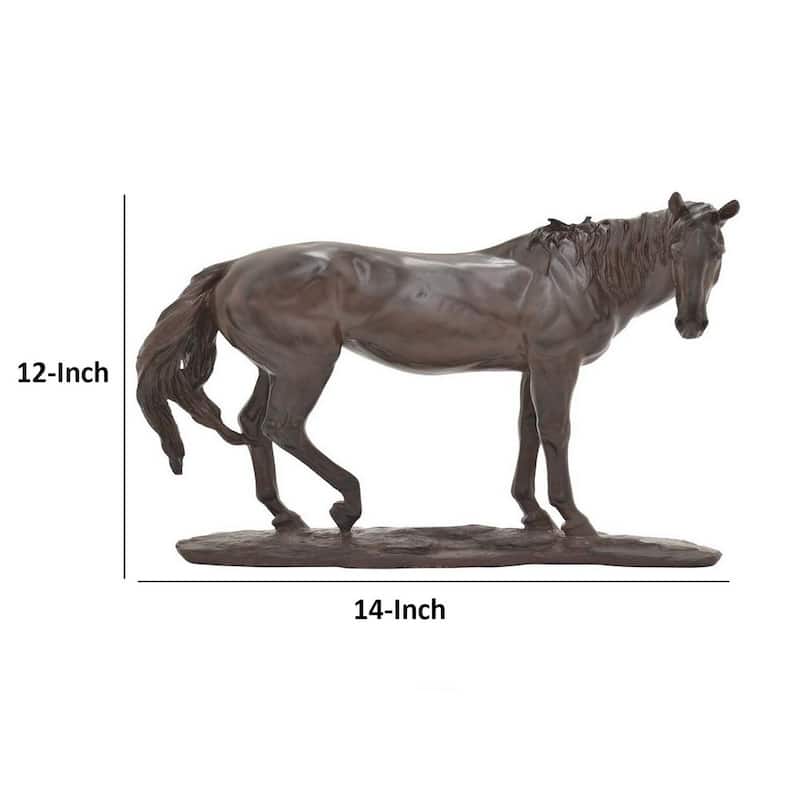 Refi 14 Inch Horse Statuette Figurine, Modern Style Sculpture, Brown Resin