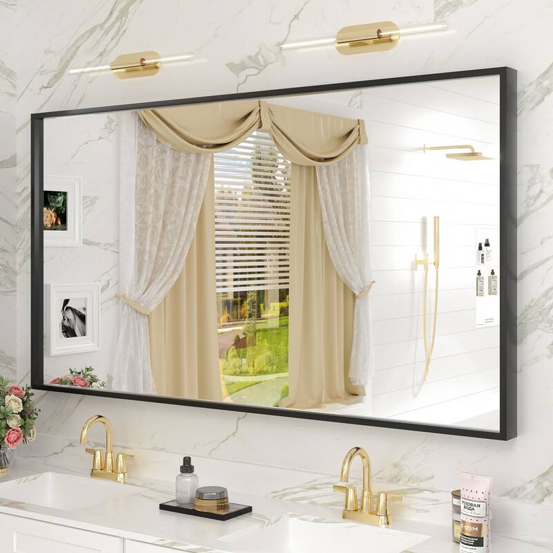 Aluminum Alloy Framed French Cleat Mounted Tempered Glass Wall Vanity Mirror - 55" x 30"
