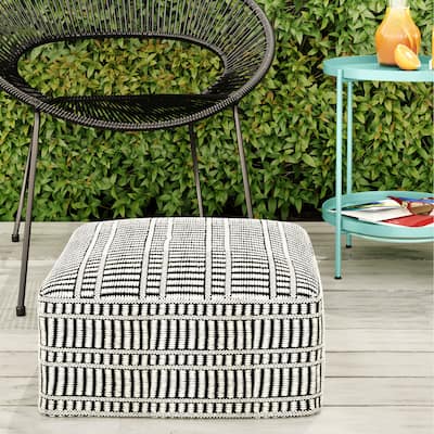 WYNDENHALL Wonda Square Woven Pouf in Black and White Recycled PET Polyester