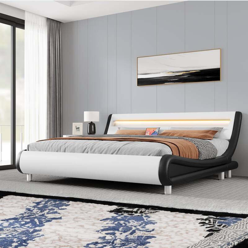 Moasis King Design Model PU Upholstered Led Bed Frame