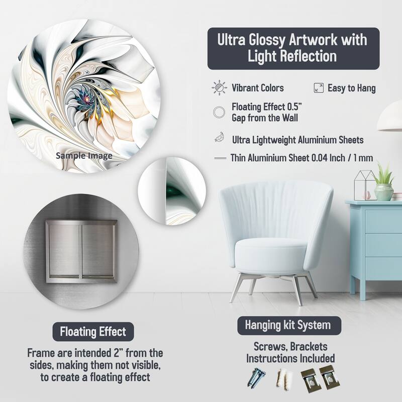 Designart "Abstract Shapes And Lines III" Abstract Marble Metal Round Wall Art