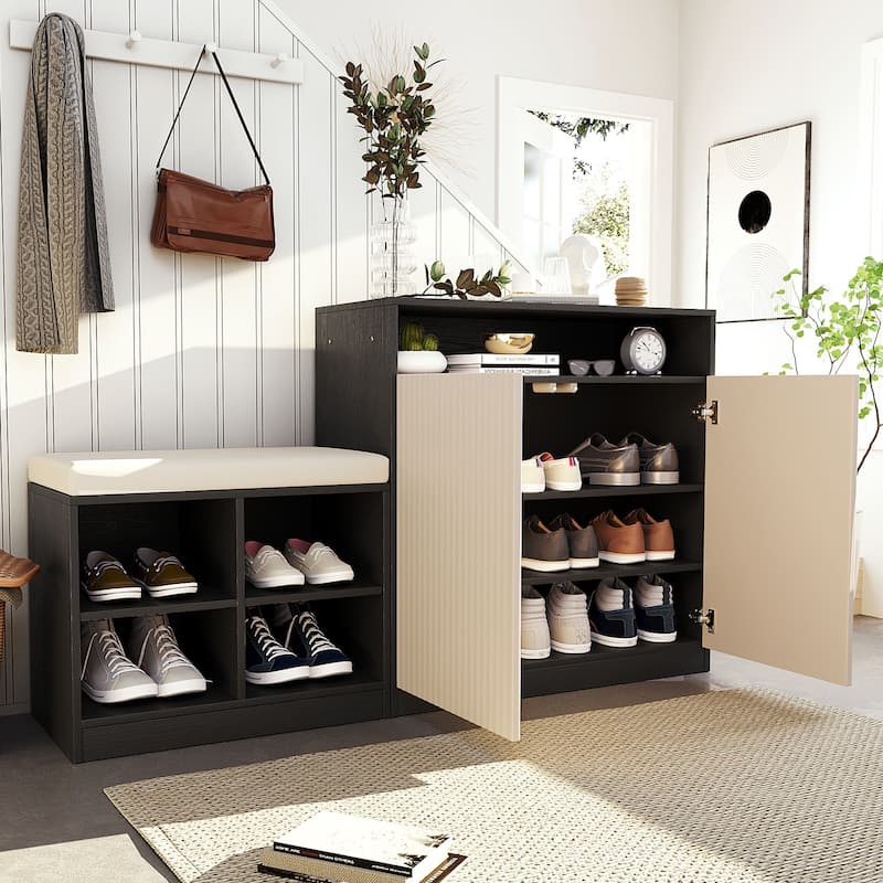 Multifunctional Entryway Cabinet, Combines Shoe Bench