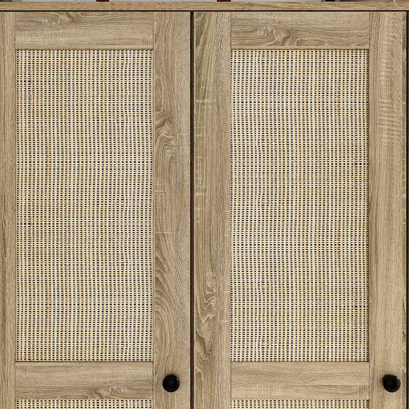 Natural Charm Wooden Armoire - Breathable Rattan Design Ample Storage