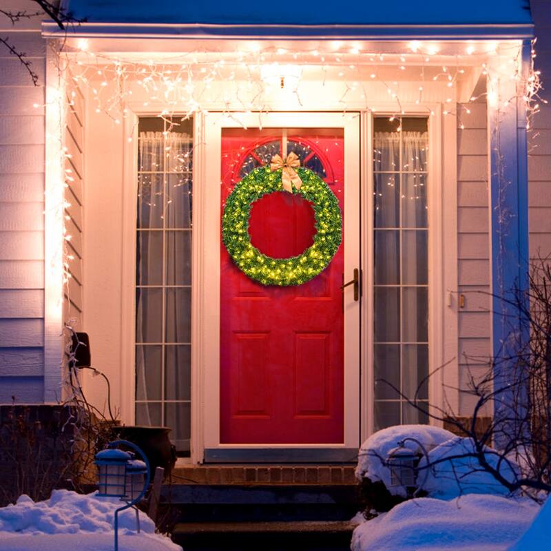 Gymax 48'' Pre-Lit Artificial Christmas Wreath Holiday Decoration w/ - See Details